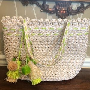 Eric Javits Straw/Lime Green Squishee Handbag